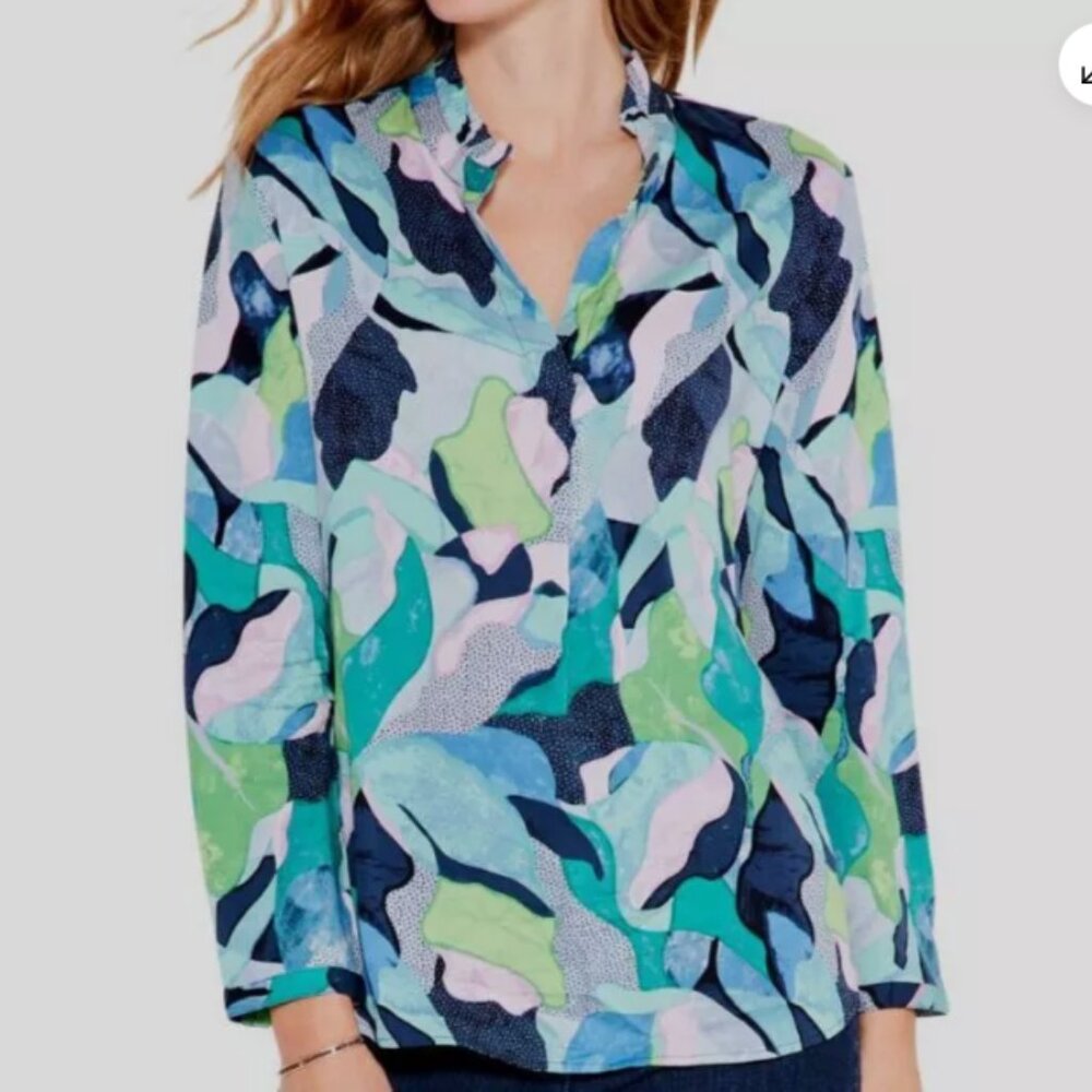 Nic and Zoe XL Frozen Tundra Print Blouse Green multi, XL